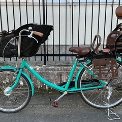 ◎今月中PayPay10%還元中＜整備済＞マルイシ ふらっかーず・3人子供乗せ自転車・グリーン系 内装3段変速 LEDオートライト 24−26インチの画像