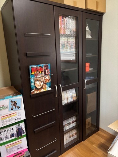 ニトリ　飾れるディスプレイ扉付きスライド書棚　大型タイプ