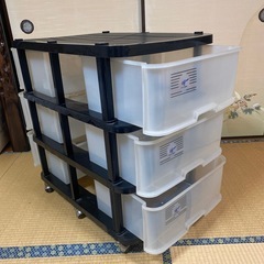 収納ケース　3段×2列　キャスター付き　ブラックの画像