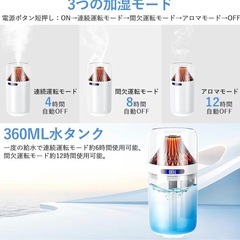 【新品】加湿器 卓上 小型 360ML Type-C充電式 超音波 火山型 ホワイト★の画像