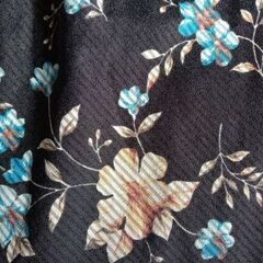 LUIEZ ルイーズ 黒ストライプ×花柄 Aラインスカート 膝丈 サイズMの画像