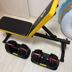 ★問い合わせ多い為一旦締切★ダイヤル式(可変式)ダンベル　24kg2個、トレーニングベンチ1個の画像