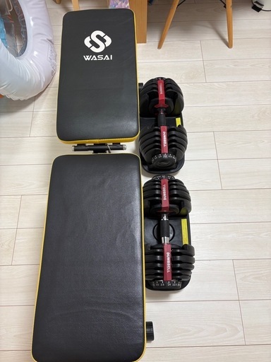 ★問い合わせ多い為一旦締切★ダイヤル式(可変式)ダンベル　24kg2個、トレーニングベンチ1個
