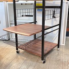 コンセント2口付き レンジ台 4段+バスケット付き スライド棚 キャスター ブラウン×ブラック 横幅55.5cm 奥行55.5cm 高さ115cm スチール キッチンラック スチームオーブン/大型レンジ対応 クロノス★買取帝国 志木店の画像