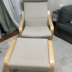 IKEA POÄNG ポエング パーソナルチェア＆オットマン, バーチ材突き板/ヒッラレド ベージュの画像