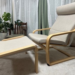 IKEA POÄNG ポエング パーソナルチェア＆オットマン, バーチ材突き板/ヒッラレド ベージュの画像
