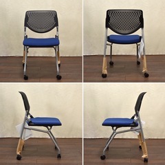 【来店歓迎】新品箱保管 定価:3.6万円 OKAMURA/オカムラ ミーティングチェア Runa/ルナ ネスティングチェア 81S1CA FSF3 ミディアムブルー 多目的チェア 塾 会議室 学校 セミナー イベント 折りたたみ椅子 教室 60331-12　検)事務机 オフィス チェア　会議 椅子　ロッカー　ミーティングテーブル　応接ソファ 店舗 事務所 什器　書庫 本棚 ラック デスク スチール 美品多数 格安 【中古オフィス家具】の画像