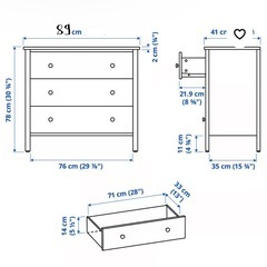 IKEA KILBERGET シルベルゲット チェスト（引き出し×3）, ホワイト/転倒防止機能付き, 89x78 cmの画像