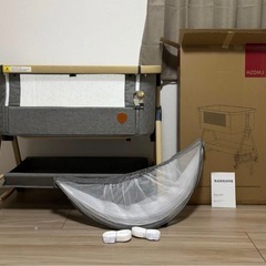 HZDMJ　ベビーベッド ベッドサイドベッド 折りたたみ グレー マット付きの画像