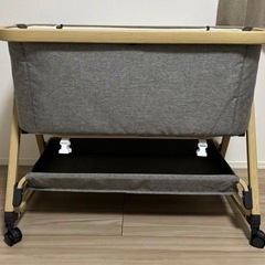 HZDMJ　ベビーベッド ベッドサイドベッド 折りたたみ グレー マット付きの画像