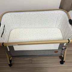 HZDMJ　ベビーベッド ベッドサイドベッド 折りたたみ グレー マット付きの画像