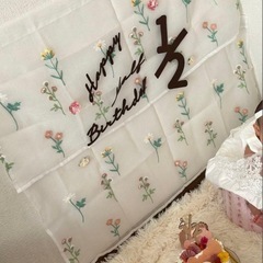 花柄刺繍カフェカーテン　2枚の画像