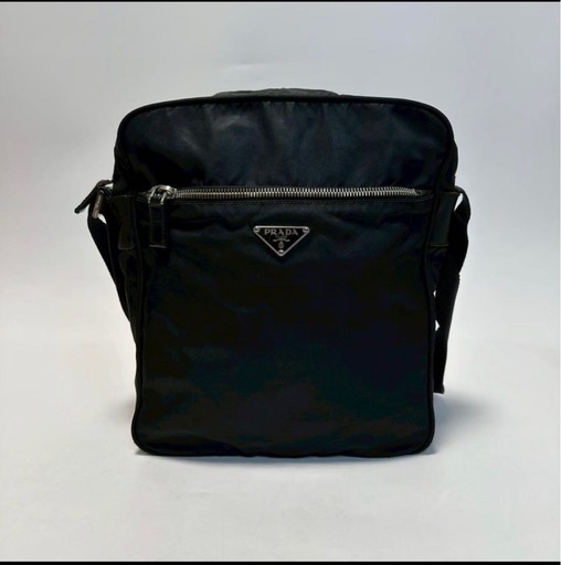 u12【美品】プラダ　三角ロゴ　ナイロン　レザー　ブラック　ショルダーバッグ.