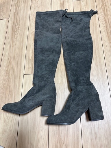 スエード ニーハイブーツ／グレーブラック／美品・8〜9割新