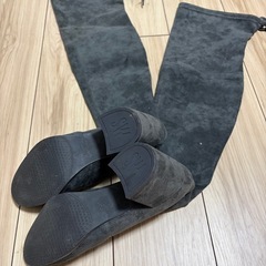 スエード ニーハイブーツ／グレーブラック／美品・8〜9割新の画像