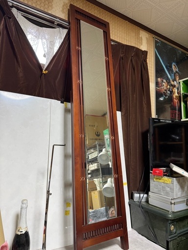 和モダン 木製スタンドミラー 姿見 全身鏡 W35×D40×H165 引き取り歓迎