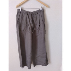  無印良品 麻 ワイドパンツ XL チャコールグレー ／ リネン 総ゴムの画像