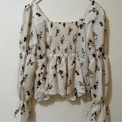 ノーブランド 茶色 白 ブラウス 長袖の画像