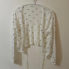 リボン柄 ホワイト カーディガン 長袖 シアーの画像
