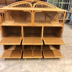 ラタンチェスト ランドリーチェスト フラップダウン扉 タオル収納などに 120cm×35cm×高さ90cmの画像