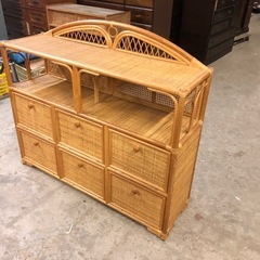 ラタンチェスト ランドリーチェスト フラップダウン扉 タオル収納などに 120cm×35cm×高さ90cmの画像