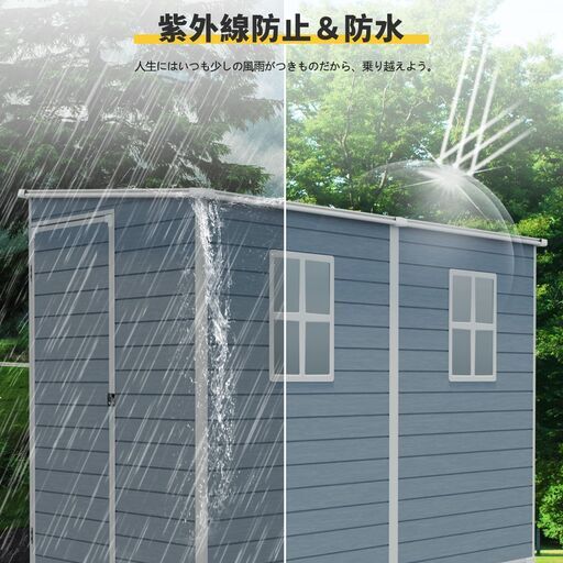 送料込み❣ 新品未使用 【床板付き】物置 屋外 樹脂製 大型 戸外収納庫 窓付き 頑丈 大容量 サビ防止 防水 1220188