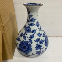 陶磁器 花瓶 花生 たち吉 橘吉 花唐草紋 染付 花生け 花器 未使用保管品の画像