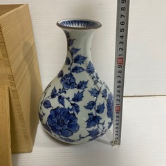 陶磁器 花瓶 花生 たち吉 橘吉 花唐草紋 染付 花生け 花器 未使用保管品の画像