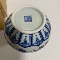 陶磁器 花瓶 花生 たち吉 橘吉 花唐草紋 染付 花生け 花器 未使用保管品の画像