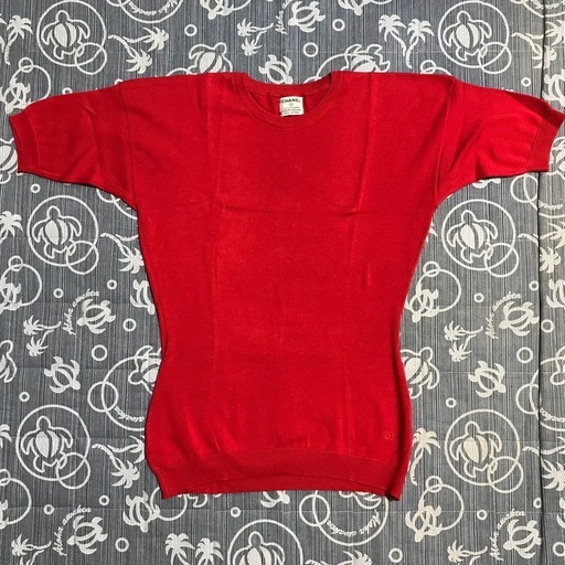 レア 奇跡の未使用 正規品 シャネル スコットランド製 半袖ニットセーター 赤 M