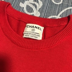 レア 奇跡 正規品 未使用 シャネル スコットランド製 半袖ニットセーター 赤 Mの画像
