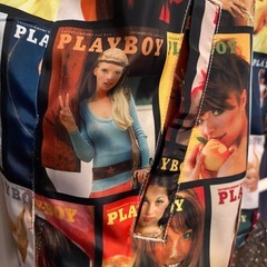 【Y00077】PLAYBOY × X-LARGE（プレイボーイ×エクストララージ）総柄コーチジャケット　XL　※補修有りの画像