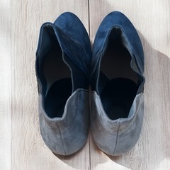 ブーティ バイカラー スエード調 ネイビー グレー Sサイズ ハーフブーツの画像