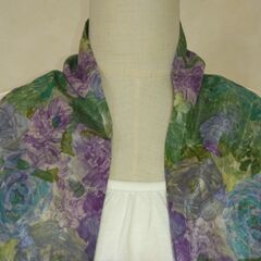 ストール　グリーン×花③（小）の画像