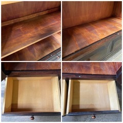 民芸家具 書棚 本棚 ガラスキャビネット アンティーク家具 ガラス扉 和家具の画像