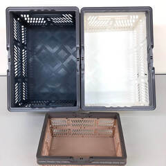 ss7862　天馬 折りたたみバスケットL 3個 45×32×24cm おまけ付 ハンドル付 Tenma プラスチック製 カゴ 収納 ケース ボックス プラ籠 中古の画像