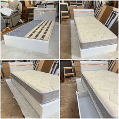 【配送 組立無料】NITORI ニトリ 収納付き×2 シングルベッド 人気のホワイト 照明付き 左右引き出し入替可能♬配送組立無料♬の画像