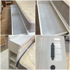 【配送 組立無料】NITORI ニトリ 収納付き×2 シングルベッド 人気のホワイト 照明付き 左右引き出し入替可能♬配送組立無料♬の画像