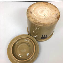 ss7880　久松窯 飲食物容器 3号 漬物容器 切立 陶器製 蓋付き 保存容器 薄茶 瓶 つぼ かめ つけもの 梅干し ぬか漬け 漬け物容器 中古の画像