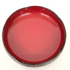 ss7886　桜皮細工 梅鉢 8寸 おまけ付 菓子鉢 直径24cm 朱塗 菓子皿 菓子器 菓子入れ 大皿 丸皿 木製 和食器 菓子鉢 未使用品の画像