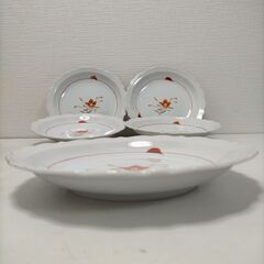 和食器 浅鉢揃 赤絵桔梗 5枚セット 共箱付き 上品な和柄 茶道 菓子皿 小皿 盛り皿 日本製 和モダン 取り皿　251120-2Tの画像
