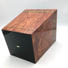 ss7895　ダストボックス スクエア 高さ30cm ブビンガ ウッディ 鏡面仕上げ 象嵌 ブラウン ゴミ箱 四角 ブラウン系 高級感 ダストボックス 未使用品の画像