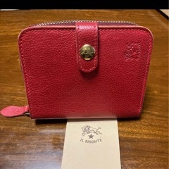 IL BISONTE 2つ折ラウンドジップコンパクトウォレット二つ折り財布 赤の画像