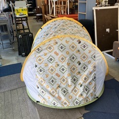 サ2511-314 NITORI ワンタッチサンシェルター フルーツ柄 紫外線カット加工 UPF50+ ケース、ペグ欠品 使用感有り の画像