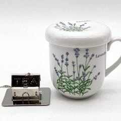 ss7906　ハリオ フレンチプレス TH(A)-4 ガラス製 ゴールド レトロ セレック 蓋付ティーカップ ラベンダー ハウス型 ティーストレーナー HARIO コーヒープレス 珈琲 紅茶 ティープレス 中古の画像