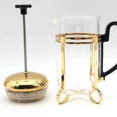 ss7906　ハリオ フレンチプレス TH(A)-4 ガラス製 ゴールド レトロ セレック 蓋付ティーカップ ラベンダー ハウス型 ティーストレーナー HARIO コーヒープレス 珈琲 紅茶 ティープレス 中古の画像