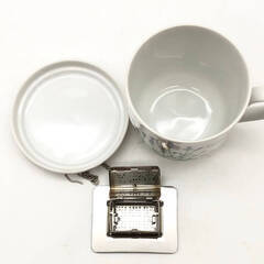 ss7906　ハリオ フレンチプレス TH(A)-4 ガラス製 ゴールド レトロ セレック 蓋付ティーカップ ラベンダー ハウス型 ティーストレーナー HARIO コーヒープレス 珈琲 紅茶 ティープレス 中古の画像