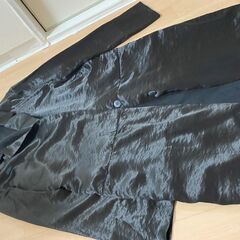黒の光沢ロングコート テロンとした生地　サイズLくらいの画像