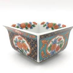 ss7907　 庫山窯 角小鉢揃 錦六方割 5個セット 共箱入 赤絵 煮物鉢 取り鉢 スクエア レトロ 華やか 美濃焼 前畑陶器 和食器 小鉢セット 未使用品の画像