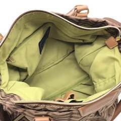 ss7908　modaprincipe 2Wayバッグ ブラウン系 総柄 ナイロン モーダプリンチペ ハンドバッグ ショルダーバッグ 茶系 ポケット多数 軽量 多機能 やわらかい レディース バッグ 中古の画像